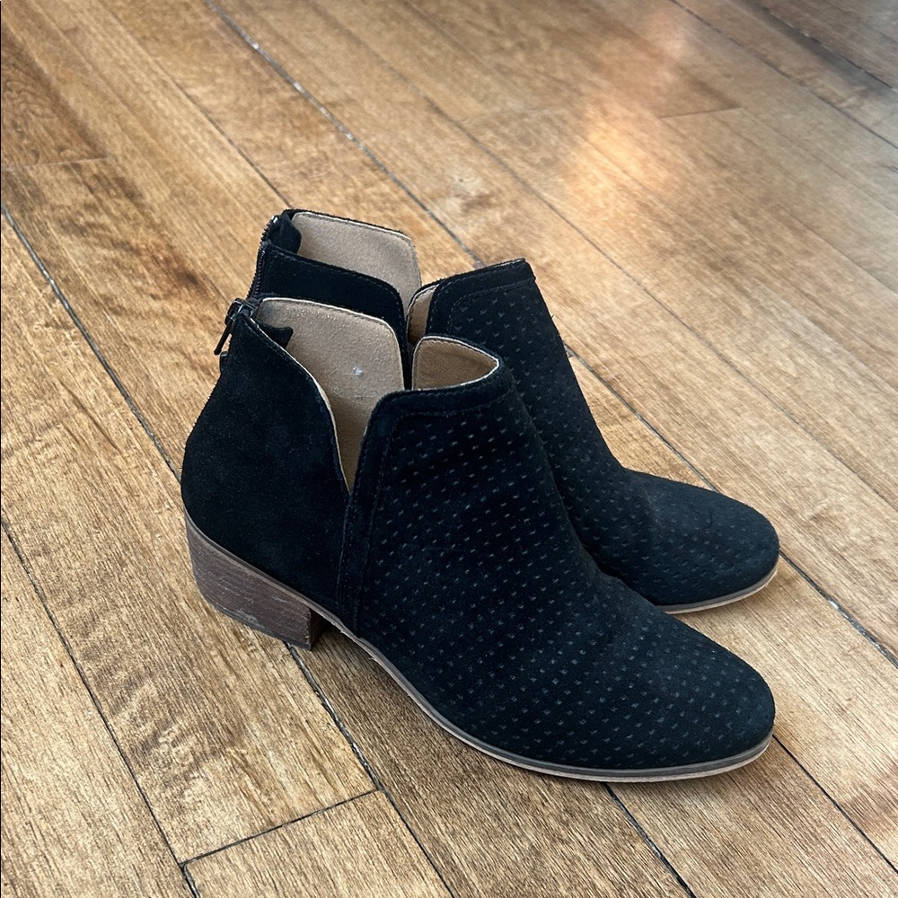 Susina Black Suede Perforated Ankle Booties